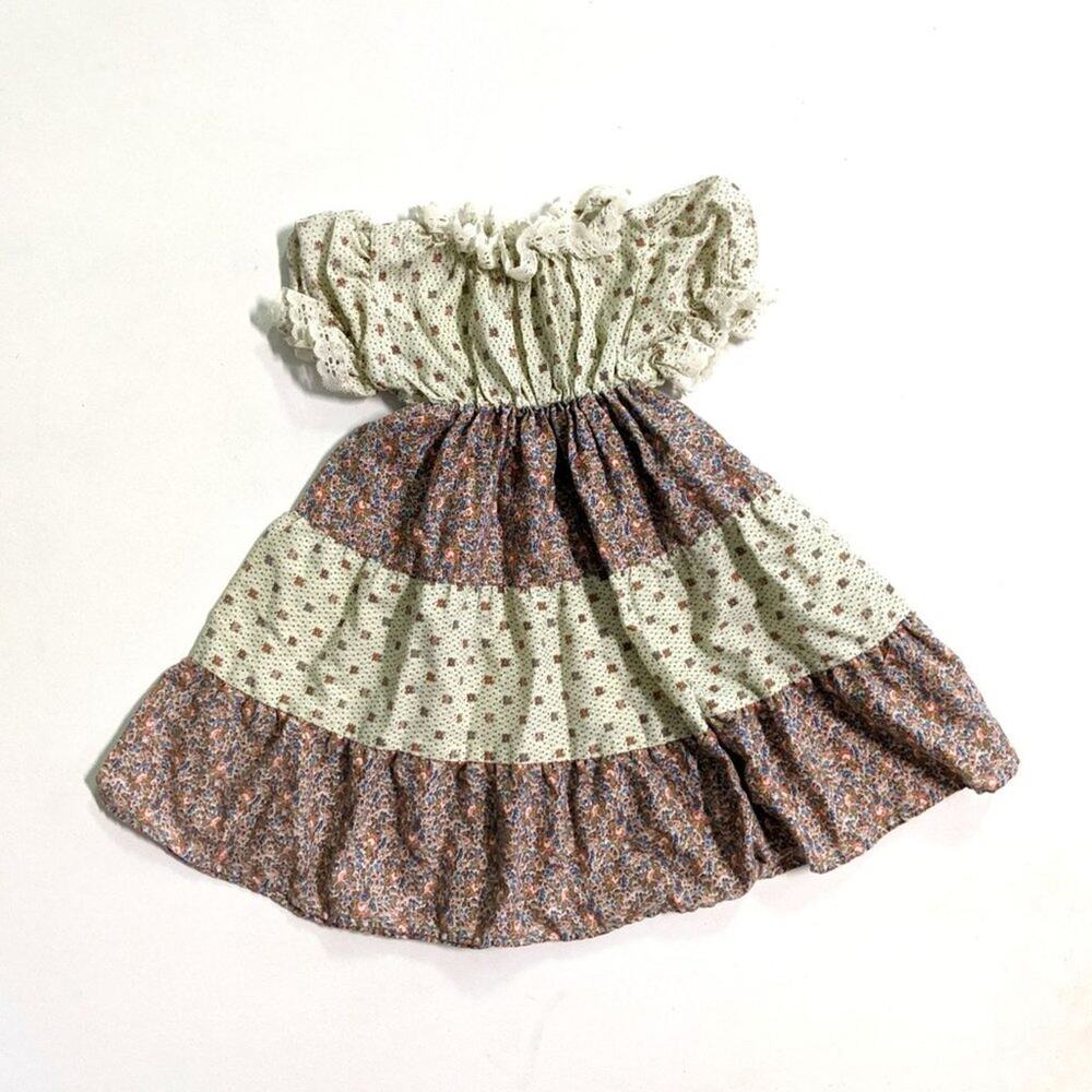Vintage Lil Airess Dress Girls Size 4 Floral Prairie Neutral Brown Tiered